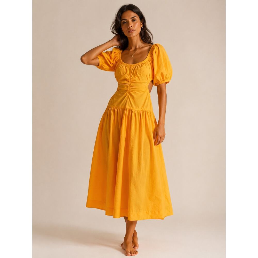Free People Moonlight Midi Dress in Marigold Orange - Yellow | Small | Pre-Loved
